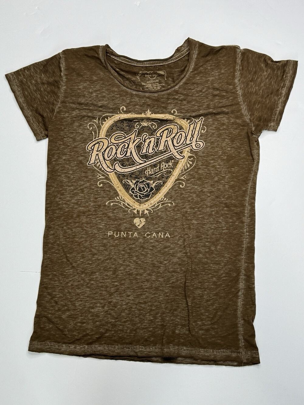 Hard Rock Cafe Punta Cana Womens M Brown Burnout Rock N Roll Graphic Tee